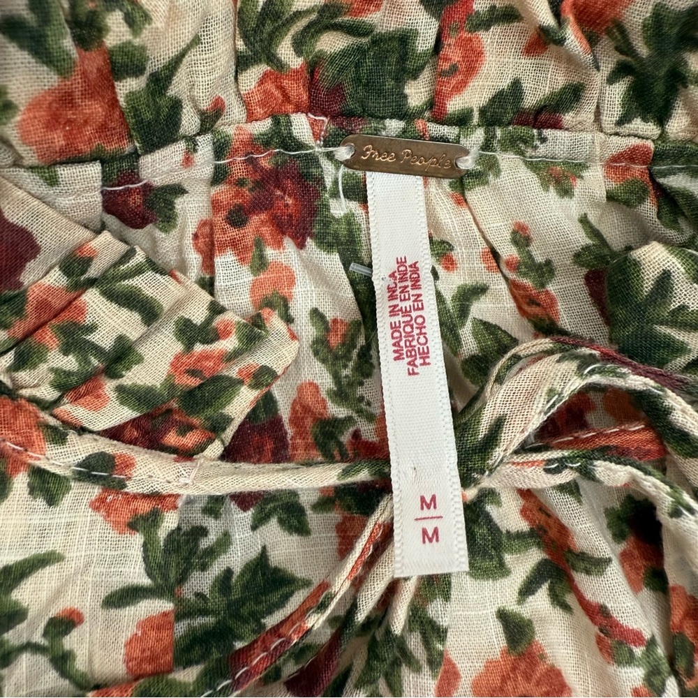 Free People Meant To Be Puff Sleeve Ruffle Blouse Top Vintage Floral Cotton Boho - Picture 14 of 16